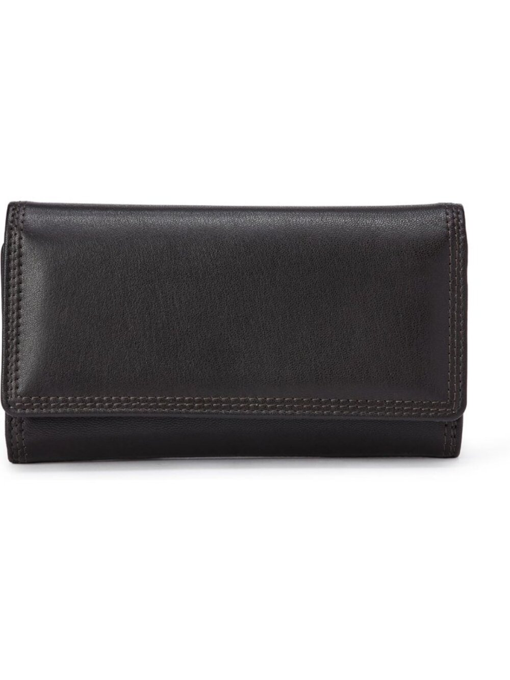 Stylish Long Flap Leather Wallet with Snap Closure - Dark Brown, One Size
